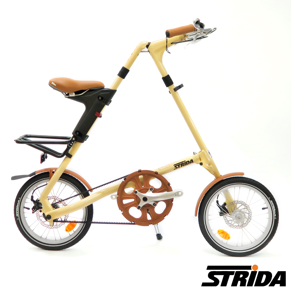 STRIDA速立達 外銷版16吋5.0版-奶油色 M把鋁合金碟剎折疊單速單車