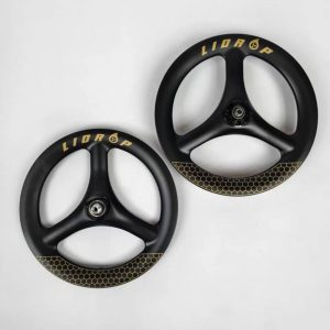 Lidrop專用配件-16"(305)框高35mm碳纖三刀輪組-霧黑/LOGO金/魚鱗紋蜂巢紋